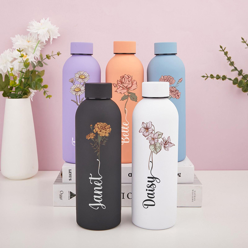 Commuting By Bike - Customized Floral Water Bottle, Portable Outdoor