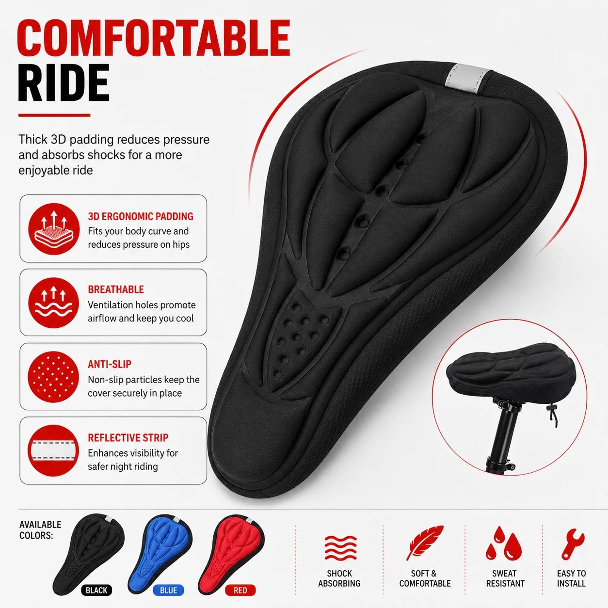 3D Soft Foam Padded Bicycle Sa - Commuting By Bike 评论和价格